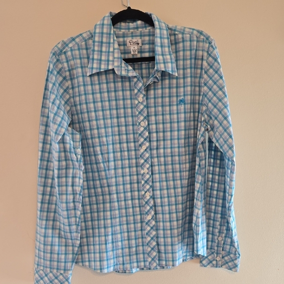 Lilly Pulitzer Blue and White Checkered Button Down Shirt. 21P2P 95%Cotton - Picture 1 of 6
